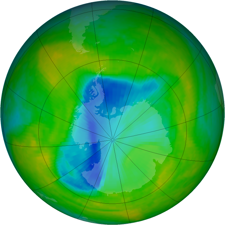 Antarctic ozone map for 30 November 1989